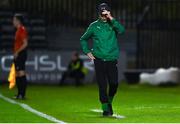 18 September 2023; Usher Celtic manager Wes Doyle reacts after his side concede a third goal during the Leinster Football Senior Cup Final match between Usher Celtic and Bohemians at Dalymount Park in Dublin. Photo by Sam Barnes/Sportsfile