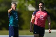 19 September 2023; Defence coach Simon Easterby, left, and Jack Conan during an Ireland rugby squad training session at Complexe de la Chambrerie in Tours, France. Photo by Brendan Moran/Sportsfile