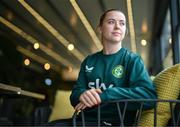 19 September 2023; Emily Whelan poses for a portrait during a Republic of Ireland women media conference at Castleknock Hotel in Dublin. Photo by Stephen McCarthy/Sportsfile