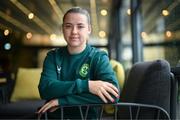 19 September 2023; Emily Whelan poses for a portrait during a Republic of Ireland women media conference at Castleknock Hotel in Dublin. Photo by Stephen McCarthy/Sportsfile