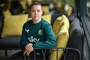 19 September 2023; Emily Whelan poses for a portrait during a Republic of Ireland women media conference at Castleknock Hotel in Dublin. Photo by Stephen McCarthy/Sportsfile