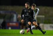 18 September 2023; Jordan Buckley of Usher Celtic in action against Taylor Mooney of Bohemians during the Leinster Football Senior Cup Final match between Usher Celtic and Bohemians at Dalymount Park in Dublin. Photo by Sam Barnes/Sportsfile