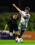 18 September 2023; Leroy Staunton of Usher Celtic is tackled by Billy Gilmore of Bohemians during the Leinster Football Senior Cup Final match between Usher Celtic and Bohemians at Dalymount Park in Dublin. Photo by Sam Barnes/Sportsfile
