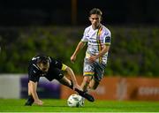 18 September 2023; Leroy Staunton of Usher Celtic is tackled by Billy Gilmore of Bohemians during the Leinster Football Senior Cup Final match between Usher Celtic and Bohemians at Dalymount Park in Dublin. Photo by Sam Barnes/Sportsfile