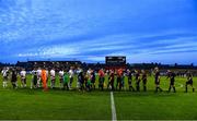 18 September 2023; Players and officials shake hands before the Leinster Football Senior Cup Final match between Usher Celtic and Bohemians at Dalymount Park in Dublin. Photo by Sam Barnes/Sportsfile