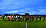 18 September 2023; Players and officials shake hands before the Leinster Football Senior Cup Final match between Usher Celtic and Bohemians at Dalymount Park in Dublin. Photo by Sam Barnes/Sportsfile
