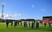 18 September 2023; Usher Celtic players walk the pitch before the Leinster Football Senior Cup Final match between Usher Celtic and Bohemians at Dalymount Park in Dublin. Photo by Sam Barnes/Sportsfile