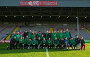 18 September 2023; Usher Celtic players and support staff before the Leinster Football Senior Cup Final match between Usher Celtic and Bohemians at Dalymount Park in Dublin. Photo by Sam Barnes/Sportsfile