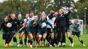 19 September 2023; Players go around interim assistant coach Emma Byrne as part of a warm-up drill during a Republic of Ireland women training session at the FAI National Training Centre in Abbotstown, Dublin. Photo by Stephen McCarthy/Sportsfile