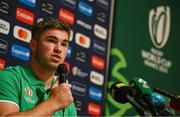 19 September 2023; Jack Crowley during an Ireland rugby media conference at Complexe de la Chambrerie in Tours, France. Photo by Brendan Moran/Sportsfile