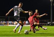 15 September 2023; Daniel Kelly of Dundalk and Rob Slevin of Galway United during the Sports Direct Men’s FAI Cup quarter-final match between Galway United and Dundalk at Eamonn Deacy Park in Galway. Photo by Ben McShane/Sportsfile