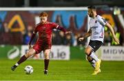 15 September 2023; Aodh Dervin of Galway United and Robbie Benson of Dundalk during the Sports Direct Men’s FAI Cup quarter-final match between Galway United and Dundalk at Eamonn Deacy Park in Galway. Photo by Ben McShane/Sportsfile