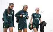 19 September 2023; Players, from left, Tyler Toland, Savannah McCarthy and Denise O'Sullivan during a Republic of Ireland women training session at the FAI National Training Centre in Abbotstown, Dublin. Photo by Stephen McCarthy/Sportsfile