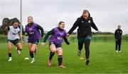 19 September 2023; Goalkeeper Courtney Brosnan, right, with, from left, Katie McCabe, Éabha O'Mahony and Emily Whelan during a Republic of Ireland women training session at the FAI National Training Centre in Abbotstown, Dublin. Photo by Stephen McCarthy/Sportsfile