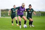 19 September 2023; Éabha O'Mahony and Marissa Sheva, right, during a Republic of Ireland women training session at the FAI National Training Centre in Abbotstown, Dublin. Photo by Stephen McCarthy/Sportsfile