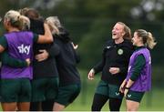 19 September 2023; Courtney Brosnan and Emily Whelan, right, during a Republic of Ireland women training session at the FAI National Training Centre in Abbotstown, Dublin. Photo by Stephen McCarthy/Sportsfile