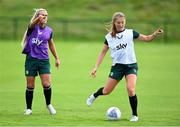 19 September 2023; Kyra Carusa and Savannah McCarthy, left, during a Republic of Ireland women training session at the FAI National Training Centre in Abbotstown, Dublin. Photo by Stephen McCarthy/Sportsfile