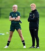19 September 2023; Interim head coach Eileen Gleeson and Denise O'Sullivan during a Republic of Ireland women training session at the FAI National Training Centre in Abbotstown, Dublin. Photo by Stephen McCarthy/Sportsfile