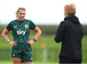 19 September 2023; Saoirse Noonan and interim head coach Eileen Gleeson, right, during a Republic of Ireland women training session at the FAI National Training Centre in Abbotstown, Dublin. Photo by Stephen McCarthy/Sportsfile