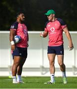 20 September 2023; Bundee Aki, left, and Garry Ringrose during an Ireland rugby squad training session at Complexe de la Chambrerie in Tours, France. Photo by Brendan Moran/Sportsfile