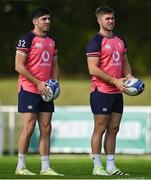 20 September 2023; Jimmy O’Brien, left, and Jack Crowley during an Ireland rugby squad training session at Complexe de la Chambrerie in Tours, France. Photo by Brendan Moran/Sportsfile
