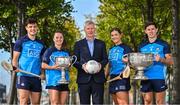 20 September 2023; Dublin stars David Byrne, Kate Sullivan, Eoghan O’Donnell, and Ciara Tierney gather at AIG Ireland Head Office to celebrate the 2023 Season and launch a new campaign celebrating 10 years sponsoring Dublin GAA. Pictured at the Dublin GAA End of Season Event at AIG Head Office in Dublin are, from left, Dublin hurler Eoghan O'Donnell, Dublin ladies footballer Kate Sullivan, AIG Ireland General Manager Aidan Connaughton, Dublin camogie player Ciara Tierney and Dublin footballer Davy Byrne. Photo by Sam Barnes/Sportsfile