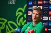 20 September 2023; Defence coach Simon Easterby during an Ireland rugby media conference at Complexe de la Chambrerie in Tours, France. Photo by Brendan Moran/Sportsfile