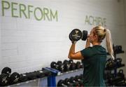 20 September 2023; Lily Agg during a Republic of Ireland women gym and prehab session at the Sport Ireland Institute on the Sport Ireland Campus in Dublin. Photo by Stephen McCarthy/Sportsfile