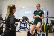 20 September 2023; Megan Connolly and performance coach Ivi Casagrande during a Republic of Ireland women gym and prehab session at the Sport Ireland Institute on the Sport Ireland Campus in Dublin. Photo by Stephen McCarthy/Sportsfile
