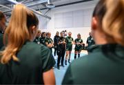 20 September 2023; Performance coach Ivi Casagrande speaks to players during a Republic of Ireland women gym and prehab session at the Sport Ireland Institute on the Sport Ireland Campus in Dublin. Photo by Stephen McCarthy/Sportsfile