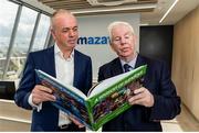 20 September 2023; Photographer and Sportsfile founder Ray McManus shares a preview of the 2023 edition of A Season of Sundays with Mazars Managing Partner Tom O’Brien announcing Mazars as new sponsors. Mazars has a proud record of working with the GAA for over 100 years and is delighted to support this well-known publication, now in its 27th year, that captures perfectly the sense of community and the highs and the lows that players and fans alike experience throughout the GAA season. Photo by Stuart McNamara/Sportsfile