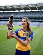20 September 2023; Clare star Fidelma Marrinan with her 2023 ZuCar Golden Boot Award at Croke Park in Dublin. Fidelma’s tally of 5-38 for the TG4 All-Ireland Intermediate Championship Finalists ensured that the West Clare Gaels player topped the individual scoring charts across the Junior, Intermediate and Senior grades in the All-Ireland series. Photo by Piaras Ó Mídheach/Sportsfile