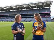 20 September 2023; Dublin goalkeeper Abby Shiels with her 2023 ZuCar Golden Glove Award and Clare star Fidelma Marrinan with the 2023 ZuCar Golden Boot Award at Croke Park in Dublin. Photo by Piaras Ó Mídheach/Sportsfile