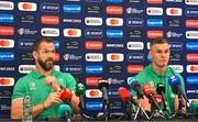 20 September 2023; Head coach Andy Farrell, left, and captain Jonathan Sexton during an Ireland rugby media conference at the Paxton Spa Hotel Paris in Paris, France. Photo by Brendan Moran/Sportsfile