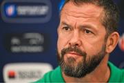 20 September 2023; Head coach Andy Farrell during an Ireland rugby media conference at the Paxton Spa Hotel Paris in Paris, France. Photo by Brendan Moran/Sportsfile