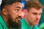 20 September 2023; Bundee Aki during an Ireland rugby media conference at the Paxton Spa Hotel Paris in Paris, France. Photo by Brendan Moran/Sportsfile