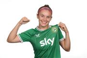 19 September 2023; Caitlin Hayes poses for a portrait during a Republic of Ireland women portrait session at Castleknock Hotel in Dublin. Photo by Stephen McCarthy/Sportsfile