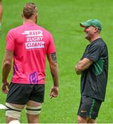 22 September 2023; South Africa head coach Jacques Nienaber, right, with RG Snyman during the South Africa rugby squad captain's run at the Stade de France in Saint Denis, Paris, France. Photo by Brendan Moran/Sportsfile