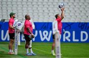 22 September 2023; Marco van Staden, left, Mbongeni Mbonambi and Deon Fourie practice their lineout throwing during the South Africa rugby squad captain's run at the Stade de France in Saint Denis, Paris, France. Photo by Brendan Moran/Sportsfile