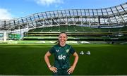 22 September 2023; Katie McCabe poses for a portrait after a Republic of Ireland women press conference at the Aviva Stadium in Dublin. Photo by Stephen McCarthy/Sportsfile