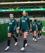 22 September 2023; Players, from left, Marissa Sheva, Kyra Carusa, Denise O'Sullivan and Savannah McCarthy during a Republic of Ireland women training session at the Aviva Stadium in Dublin. Photo by Stephen McCarthy/Sportsfile