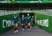 22 September 2023; Players, from left, Saoirse Noonan, Marissa Sheva, Kyra Carusa and Savannah McCarthy during a Republic of Ireland women training session at the Aviva Stadium in Dublin. Photo by Stephen McCarthy/Sportsfile