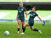 22 September 2023; Saoirse Noonan and Lucy Quinn, right, during a Republic of Ireland women training session at the Aviva Stadium in Dublin. Photo by Stephen McCarthy/Sportsfile