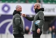 22 September 2023; Connacht head coach Pete Wilkins, left, and defence coach Scott Fardy before the pre season friendly match between Connacht and Munster at The Sportsground in Galway. Photo by Ben McShane/Sportsfile