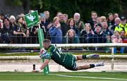 22 September 2023; Diarmuid Kilgallen of Connacht scores his side's first try during the pre season friendly match between Connacht and Munster at The Sportsground in Galway. Photo by Ben McShane/Sportsfile