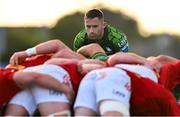 22 September 2023; Caolin Blade of Connacht views the scrum during the pre season friendly match between Connacht and Munster at The Sportsground in Galway. Photo by Ben McShane/Sportsfile