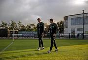 22 September 2023; Bray Wanderers goalkeeper's Matthew Connor, left, and teammate Stephen McGuinness before the SSE Airtricity Men's First Division match between Wexford and Bray Wanderers at Ferrycarrig Park in Wexford. Photo by Michael P Ryan/Sportsfile