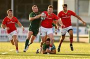 22 September 2023; Rory Scannell of Munster is tackled by Colm Reilly, left, and Shayne Bolton of Connacht during the pre season friendly match between Connacht and Munster at The Sportsground in Galway. Photo by Ben McShane/Sportsfile