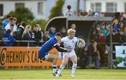 22 September 2023; Dave Shanahan of Ulster is tackled by Chris Cosgrave of Leinster during the pre season friendly match between Leinster and Ulster at Navan RFC in Navan, Meath. Photo by David Fitzgerald/Sportsfile