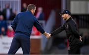 22 September 2023; Dundalk head coach Stephen O'Donnell, right, and St Patrick's Athletic manager Jon Daly before the SSE Airtricity Men's Premier Division match between St Patrick's Athletic and Dundalk at Richmond Park in Dublin. Photo by Seb Daly/Sportsfile